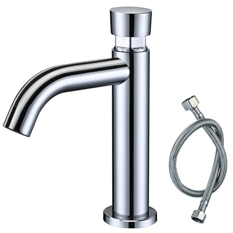 Grifo Temporizado Lavabo Agua Fría, Pulsador, BuntHaus Cierre Automático | Acero inoxidable 304 cromado, grifo lavabo con cierre automático temporizado, ideal para WC y baños públicos