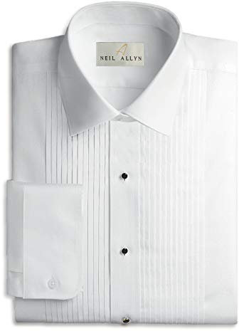 Neil Allyn Herren Smokinghemd, Poly/Baumwolle, Laydown-Kragen, 1/4 Zoll Falte (39,5 x 81,3 cm) Weiß