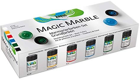 KREUL 73600 - Magic Marble Marmorierfarbe, Grundfarben Set, 6 x 20 ml Farbe in weiß, gelb, rot, blau, grün und schwarz, zum Tauchmarmorieren von Holz, Glas, Kunststoff, Papier, Metall und Styropor