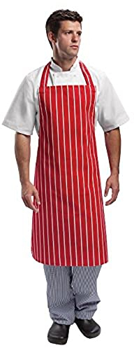 Whites Chefs Apparel A532 Lätzchen Schürze, rot und weiß gestreift