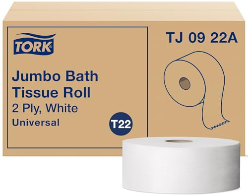 Tork Universal TJ0922A Jumbo Bath Tissue Roll, 2-Ply, 8.8 Dia, 3.55 Width x 1,000' Length, White (Case of 12 Rolls, 1,000 per Roll, 12,000 Feet)