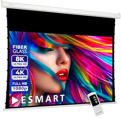 ESMART Professional TATENSO Tensionleinwand Gesamtbr. 335 cm, Tuch: Grau | Bildfläche 295 × 165 cm, Format 16:9, graues Kontrasttuch für Räume mit Umgebungslicht, inklusive Fernbedienung