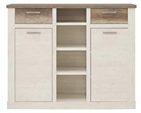 FORTE DURO Kommode mit 2 Türen und 2 Schubladen, Holzwerkstoff, Pnie Weiß /Antikeiche, 159,6 / 128,3 / 41,3