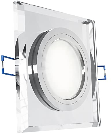 SSC-LUXon Design Glas Einbaustrahler flach inkl. LED 5W neutralweiß 230V - quadratische Deckenleuchte Einbautiefe nur 15mm