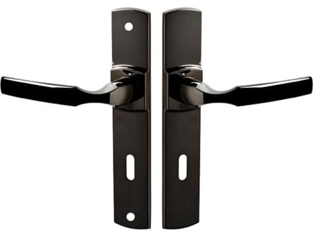 Vachette Ensemble de Poignée de Porte sur Plaque ARTIS - Version Clé L pour Porte de Chambre et Bureau - Entraxe 195 mm - Matériau Zamak Résistant - Garantie 10 Ans - Finition Diamant Noir