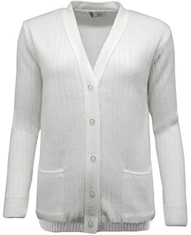 Green Play Ladies Woman's,Professional 100% Acrylic Bowling, Lawn Bowls Sports White Ribbed Cardigan Jumper - Ideal 4 Bowls Golf/Sports Jumpers.