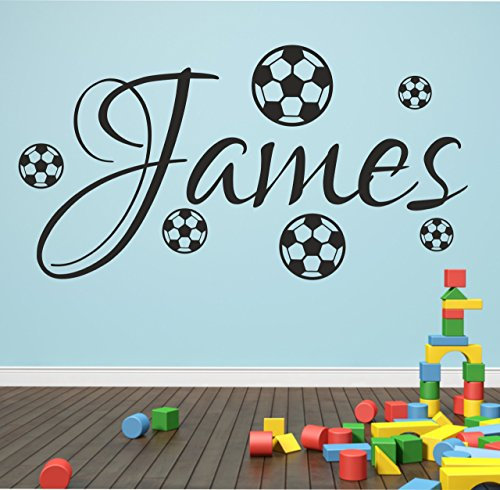 the grafix studio Personalised Name & Footballs Wall Art Sticker 100cm (w) x 52cm (h) SG89, Please state colour on purchase otherwise black will be sent