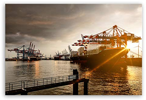 ge Bildet Bild auf Leinwand | Hamburger Hafen in 30x20 cm als Wandbild | Wand-deko Dekoration Wohnung modern Bilder | 1247
