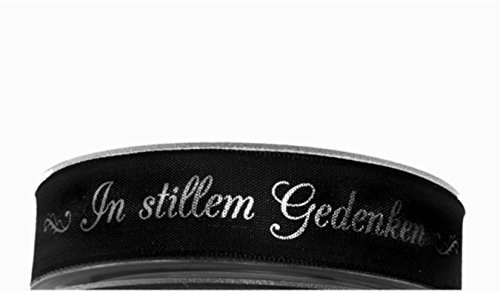 Trauer-Shop Geschenk und Dekoband schwarz - In stillem Gedenken, Drahtkante. B 25mm, L 20 Meter