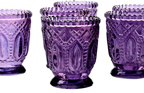 Koyal Wholesale Purple Vintage Glass Candle Holder (Pack of 6), 3 x 2.75, Vintage, Boho Wedding Tea Light Cup