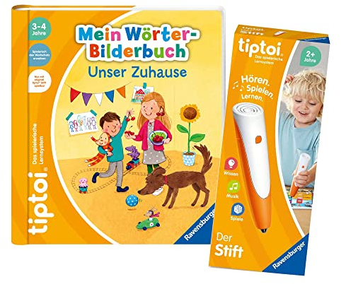 tiptoi Ravensburger Set: Mein Wörter-Bilderbuch. Unser Zuhause (Kinderbuch) + 00110 tiptoi Stift, Lernspielzeug für Kinder