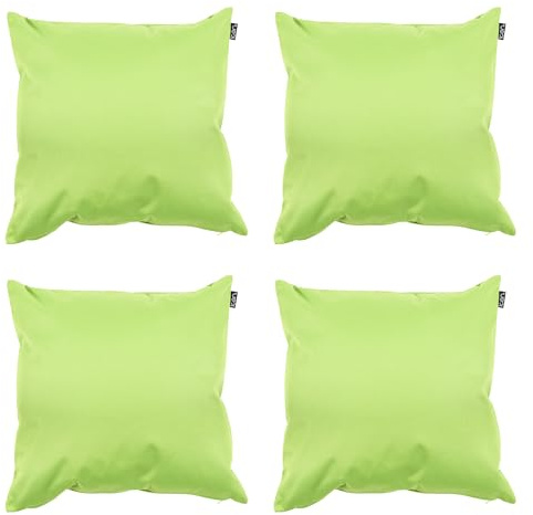 Bean Bag Bazaar Outdoor Cushions Filled, Plain Collection, Set of 4, Green | Made in the UK, 43cm x 43cm, Durable Water-Resistant Fabric, Outdoor Cushions for Garden Furniture, Garden and Patio