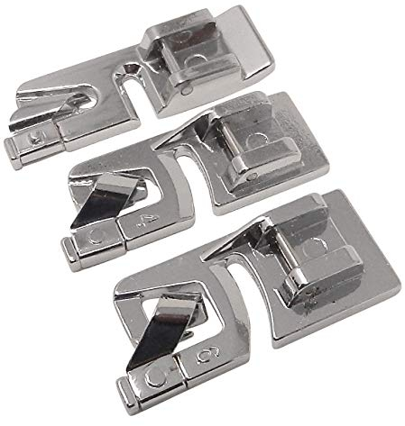 ZickZackNaehmaschine Rollsaumfuß Nähfuß (Trio) 2 mm + 4 mm + 6 mm für Veritas, Toyota, Janome, Silvercrest, Juki, W 6, Brother, Carina, AEG, Medion, Quigg, Singer, Privileg u.v.m.