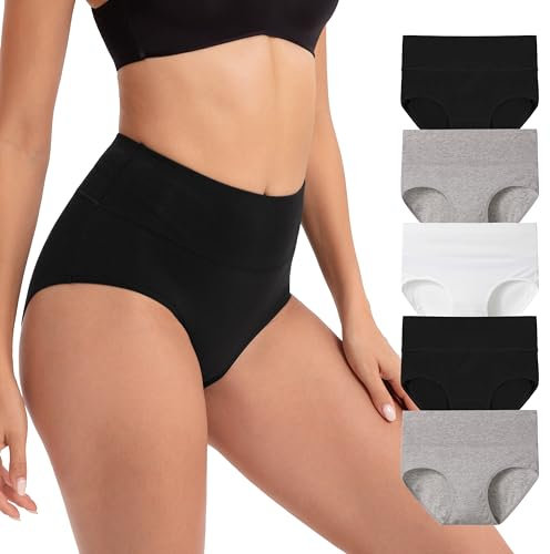 INNERSY Womens Briefs High Waist Cotton Maternity Pants after Birth Black White Knickers 5 Pack (12, Black/Grey/White)