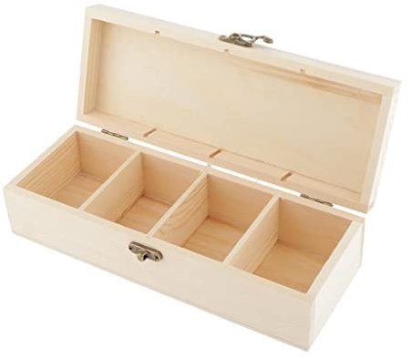 sharprepublic 4 Fächern Holz-Schatulle Sortierbox Teekasten Aufbewahrungbox Holzkiste Holzbox Allzweckkiste
