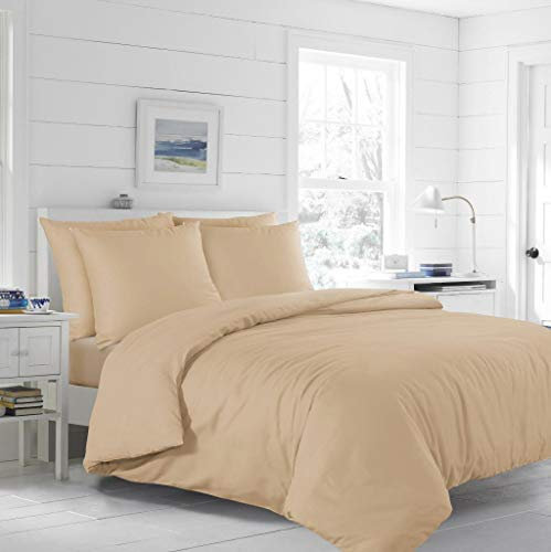 EDS Plain Bettwäsche Set, 100% Baumwolle, hypoallergen und atmungsaktiv, hautfreundlich, flauschig weich, elegant, faltenfrei (Latte - 135 X200 cm)