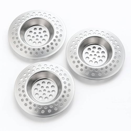 Vabiono® Abflusssieb Set aus hochwertigem Edelstahl Siebkorb Stopfenventil für Bad Küche Spüle Spülbecken Sieb Haarsieb (3er Set)