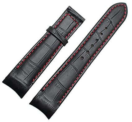 Uhrenarmbänder - Curved End Herren Uhrenarmband-Bügel-echtes Leder mit Faltschließe 20mm, 21mm, 22mm, Schwarz Rot ohne Schnalle, 22mm