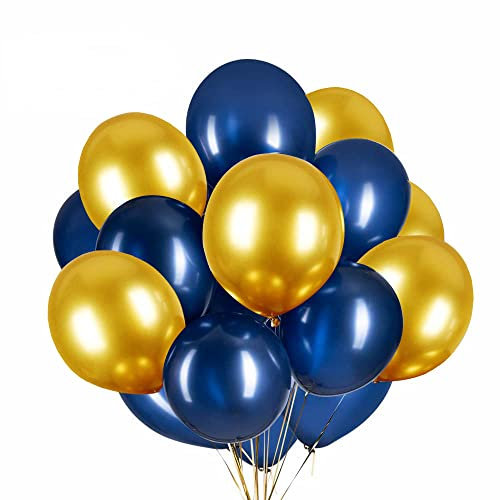 ZYOOO Luftballons Blau Marine Golden 12 Zoll/30.5 cm Golden und Marine Ballons - 50 Stück