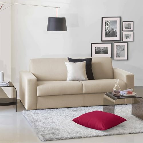Talamo Italia - 2-Sitzer Schlafsofa Alexis, Wohnzimmersofa mit drehbarer Öffnung aus gepolstertem Stoff, Standardarmlehnen, 100 % Made in Italy, cm 200x95h90, Beige