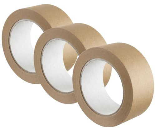 GTSE Lot de 3 rouleaux de ruban adhésif en papier kraft, 48 mm x 50 m, pour emballage et emballage écologiques