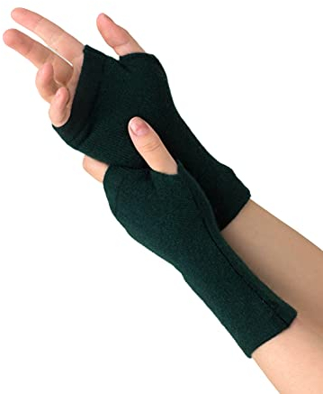 Prettystern 100% Kaschmir Pulswärmer Hand-Stulpen Damen Cashmere wrist warmers Fingerlose Handschuhe dunkel-grün