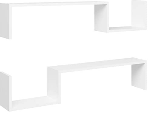 vidaXL Étagères Murales 2 pcs, Supports Suspendus, Tablettes Flottantes, Meubles de Salon Salle de Séjour Maison, Blanc Bois d'Ingénierie