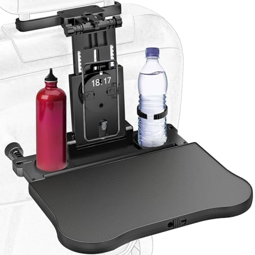 Tueou Car Seat Tray Table - Foldable Car Eating Food Tray Table Kids Passenger Roadtrip Backseat Travel Trays Dinning Working Laptop Desk with Non-Slip Pad/Phone/Tablet Holder