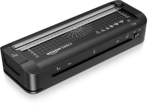 Amazon Basics 3 in-1 A4 Thermal Laminator with Trimming, Punching, Corner Rounding Functions, Includes 10 Pouches, Black