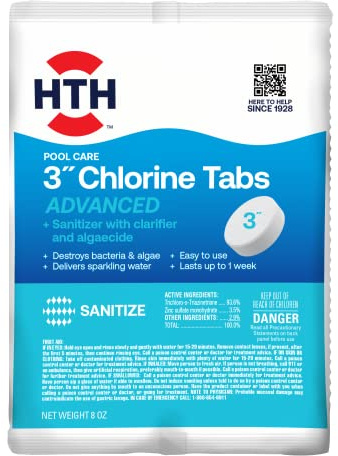 HTH 42051 Swimming Pool Care 3 Chlorine Tabs Advanced, Swimming Pool Chlorinating Sanitizer, 8oz