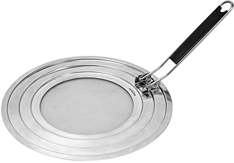 Westmark Coperchio Paraspruzzi, Per Pentole e Padelle con Diametro di 20, 24 e 28 cm, Manico con Isolamento Termico, Acciaio Inox, Exclusiv, Argento/Nero, 12192270