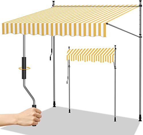 Randaco Klemmmarkise mit kurbel, 400x120cm Balkonmarkise ohne Bohren Höhenverstellbar, Einziehbar Manuell Faltarm UV-beständig Terrassenüberdachung, Einfache Montage Orange und Weiß
