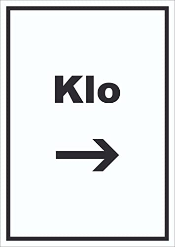Klo Schild mit Text und Richtungspfeil rechts WC Toilette hochkant A0 Rückseite selbstklebend