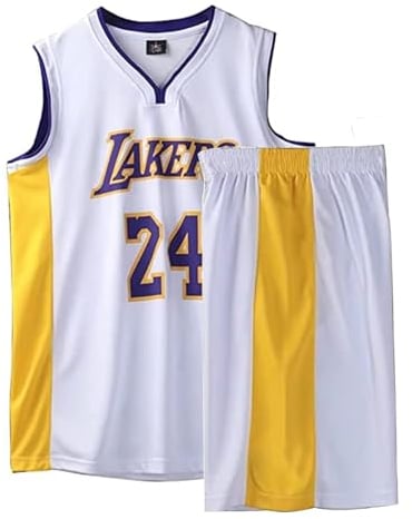 Basketball Trikot Shirt und Shorts, Erwachsene Basketball Jersey, Basketball ärmellose Anzug, Basketball Sportbekleidung, T-Shirt Weste + Shorts, Jugendlich Sweatshirt（XL,Weiß#24）