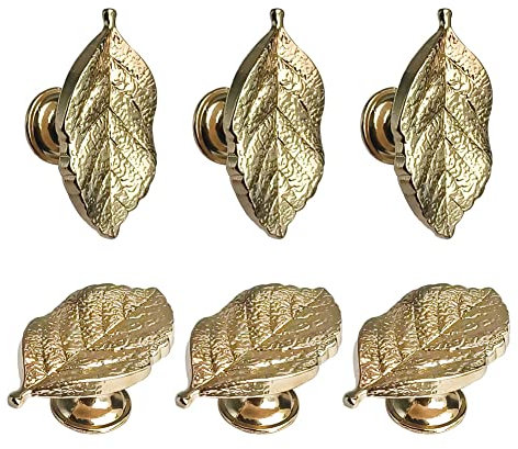XXHong Creative Cabinets Knobs Gold Dresser Drawer Leaf Handles Decorative Pulls Handles Hardware for Kitchen Door 6 Packs