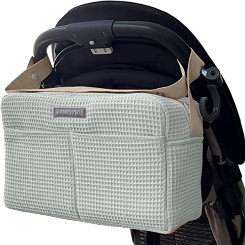 MIMUSELINA Bolso Carrito Bolso Carro Bebe de Gran Capacidad - Organización Total con 7 Bolsillos - Uso en Hombro o Cochecito sin Necesidad de Ganchos - Hecho en España
