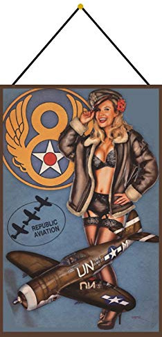 AGDeko® Blechschild 20x30cm Historisches Plakat US Army Pin up Girl Flugzeug Militär mit Kordel zum Aufhängen