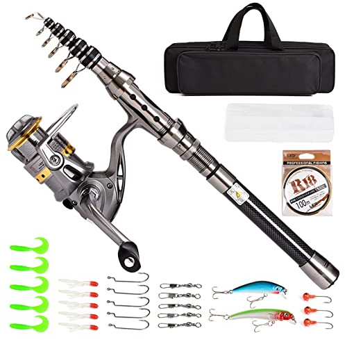 Doorslay Tragbares Angelset, Teleskop Angelrute und Angelrolle Set mit 106m Angelschnur, Angelköder-Set,Angelzubehör, für Kinder, Erwachsene, Anfänger und Angelliebhaber