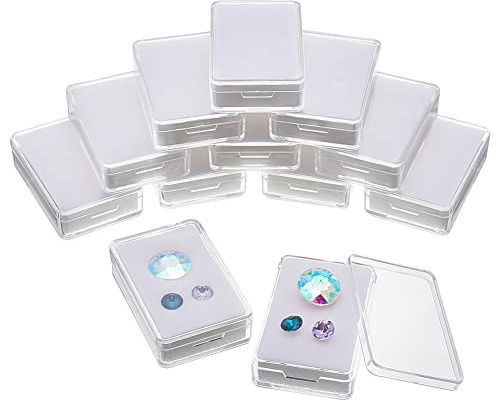 NBEADS 12 Stück Edelstein Display Box, 3.7x5.7x1.5cm Transparenter Rechteck PS-Kunststoff Schmuckschatulle Behälter Diamant Schaukasten Mit Durchsichtigem Deckel Und Weiß Schwamm für Edelsteine Münzen