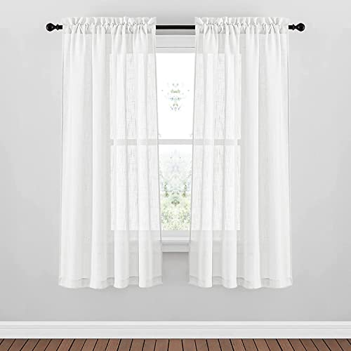 HOME ZEN HOUSEHOLD LINEN COPPIA TENDE BOUCLÈ EFFETTO LINO TINTA UNITA SEMITRASPARENTE CON PASSANTE (60x150 cm, BIANCO)