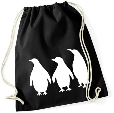 Huuraa Turnbeutel Pinguine Silhouette Geschenk 12 Liter Black Baumwolle Pinguine Präsent