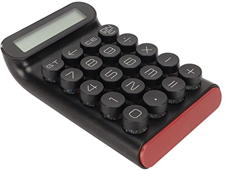 Mechanischer Taschenrechner, 20 Tasten, Blauer Schalter, Digitaler Taschenrechner mit LCD Display, rutschfeste Fußmatten, Abnehmbarer Mechanischer Taschenrechner für Das Tägliche (Schwarz)