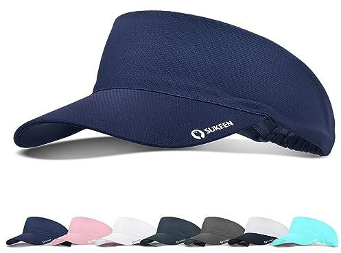 Sukeen Sun Visor Cap, Cooling Stretchy Visor with Sweatband Adjustable Baseball Cap Sun Protection Unisex Cool Visor Hat Instant Cooling Vizor Cap for Golf Tennis(55-60cm) Navy Blue