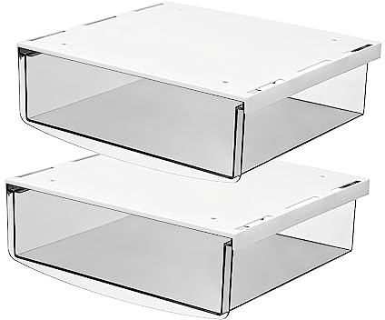 TUKA 2X 1,7L Cajón Debajo del Escritorio 21x18x5,4cm, Autoadhesivos Cajón Oculto de Almacenamiento, Grande Utensilios Organizador Debajo del Estante Oficina Hogar, 2 Unidades Transparente TKD8607