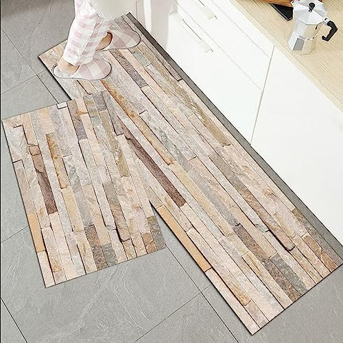 Küchenläufer Küchenmatte 2 Stück 45x70cm+45x120cm,Elfenbein, Urban Brick Wall Hintergrund Modern und stilisiert Kitsch C,Rutschfest Pflegeleicht, Anti-Müdigkeit Küchenteppich Teppich Läufer für Küche