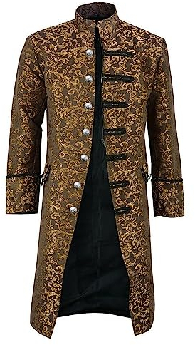 DHYUEN Halloween Herren Smoking Für Karneval Kostüme Weihnachten Jacke Frack Jacke Für Männer Party Oberbekleidung Hof Stickerei Mantel Unterteile Unisex Frack Mantel Uniform Für Männe (4-Yellow,L)