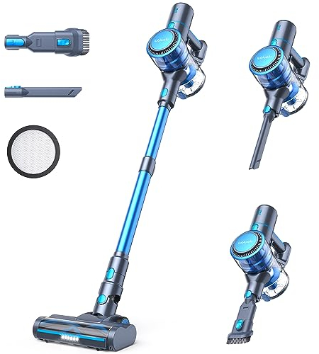 Lubluelu Aspiradora sin Cable 23000Pa, Aspirador Escoba sin Cable, 45min Autonomía, Aspirador con Cepillo Anti-Manchas para Suelos Duros y Pelo de Mascotas Limpieza de Coche