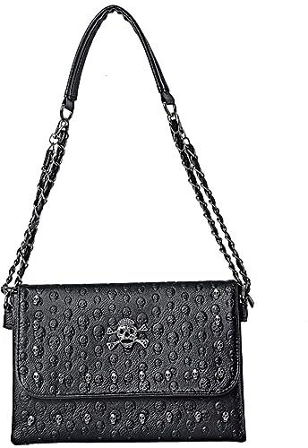 Umhängetaschen, Totenkopf-Geldbörse, Gothic-Geldbörse,besetzt,Spooky Punk,Sarg,Gothic-Nieten-Geldbörsen und Umhängetasche,Umhängetasche, Clutch-Geldbörse, Geldbörse, Messager-Tasche für Damen, Schwarz