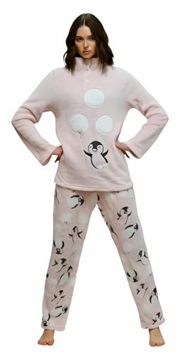 Infiore Pigiama Donna Pile Effetto Coral - Pigiama Donna Pile Morbido - Pigiama Donna Invernale - Pigiama Donna Coral - Pigiama Donna Felpato Bottoni