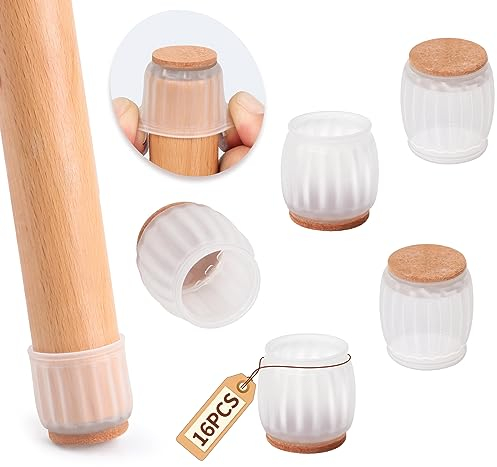 Ezprotekt Lot de 32 Protections de Sol translucides Φ13-20mm pour Pieds de Chaise, Patins Ronds en Feutre en Silicone pour protéger Les sols en Bois Dur/carrelage/stratifié des Rayures et du Bruit
